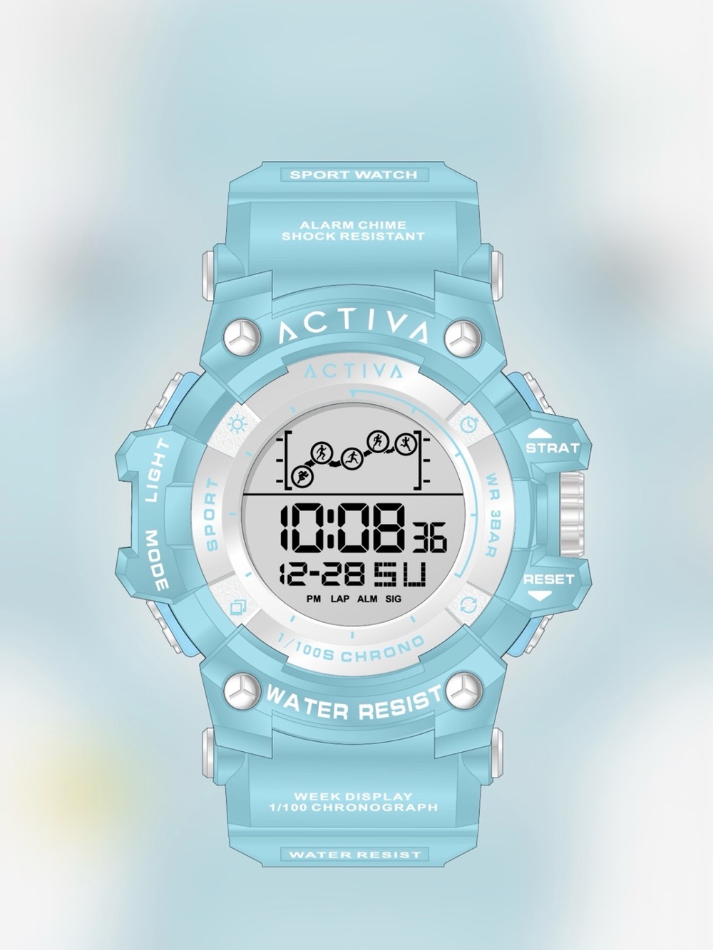 Activa Digital Essentials Unisex Watch - 50mm Light Blue Tone Case